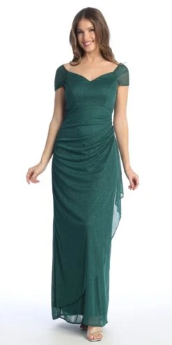 Celavie 6565-L Long Column Gathered Waistline Short Cap Sleeve Dress(Celavie 6565 L Long Column Gathered Waistline Short Cap Sleeve Dress)