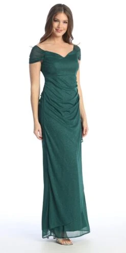 Celavie 6565-L Long Column Gathered Waistline Short Cap Sleeve Dress(Celavie 6565 L Long Column Gathered Waistline Short Cap Sleeve Dress) -Dress Promotion Store 6565 LHGreen1