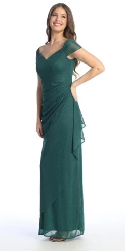 Celavie 6565-L Long Column Gathered Waistline Short Cap Sleeve Dress(Celavie 6565 L Long Column Gathered Waistline Short Cap Sleeve Dress) -Dress Promotion Store 6565 LHGreen2