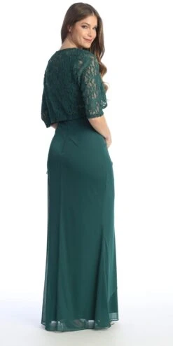Celavie 6570-L Full Length Chiffon Lace Bodice Evening Dress With Bolero Jacket(Celavie 6570 L Full Length Chiffon Lace Bodice Evening Dress With Bolero Jacket) -Dress Promotion Store 6570 LHGreen3