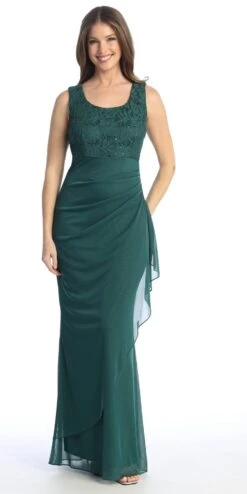 Celavie 6570-L Full Length Chiffon Lace Bodice Evening Dress With Bolero Jacket(Celavie 6570 L Full Length Chiffon Lace Bodice Evening Dress With Bolero Jacket) -Dress Promotion Store 6570 LHGreen4