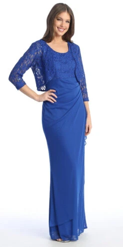 Celavie 6570-L Full Length Chiffon Lace Bodice Evening Dress With Bolero Jacket(Celavie 6570 L Full Length Chiffon Lace Bodice Evening Dress With Bolero Jacket) -Dress Promotion Store 6570 LRoyal1