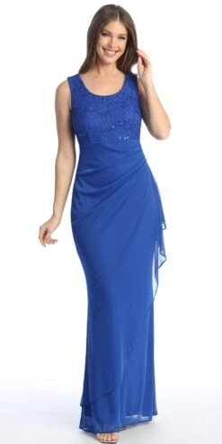 Celavie 6570-L Full Length Chiffon Lace Bodice Evening Dress With Bolero Jacket(Celavie 6570 L Full Length Chiffon Lace Bodice Evening Dress With Bolero Jacket) -Dress Promotion Store 6570 LRoyal4