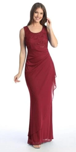 Celavie 6570-L Full Length Chiffon Lace Bodice Evening Dress With Bolero Jacket(Celavie 6570 L Full Length Chiffon Lace Bodice Evening Dress With Bolero Jacket) -Dress Promotion Store 6570L burgundy no jacket