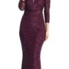 Celavie 6571-L Long Sequin Formal Gown Long Sleeves V-Neckline(Celavie 6571 Long Sequin Formal Gown Long Sleeves V Neckline) -Dress Promotion Store 6571 LPlum