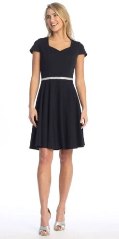 Celavie 6576-S Short A-Line Dress With Short Sleeves(Celavie 6576 Short A Line Dress With Short Sleeves) -Dress Promotion Store 6576 SNavy