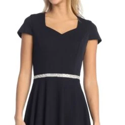 Celavie 6576-S Short A-Line Dress With Short Sleeves(Celavie 6576 Short A Line Dress With Short Sleeves) -Dress Promotion Store 6576 SNavyDetail