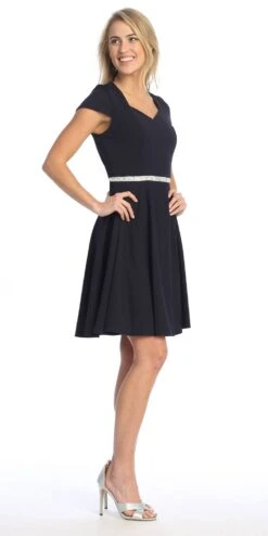 Celavie 6576-S Short A-Line Dress With Short Sleeves(Celavie 6576 Short A Line Dress With Short Sleeves) -Dress Promotion Store 6576 SNavyRight