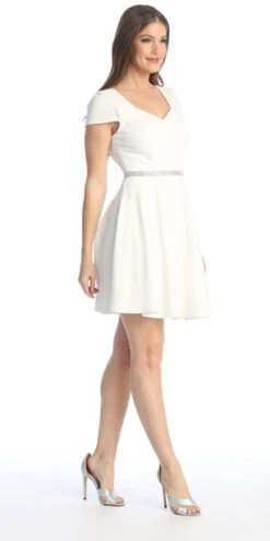 Celavie 6576-S Short A-Line Dress With Short Sleeves(Celavie 6576 Short A Line Dress With Short Sleeves) -Dress Promotion Store 6576 SOffWhite1