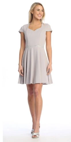 Celavie 6576-S Short A-Line Dress With Short Sleeves(Celavie 6576 Short A Line Dress With Short Sleeves) -Dress Promotion Store 6576 SSilver 1