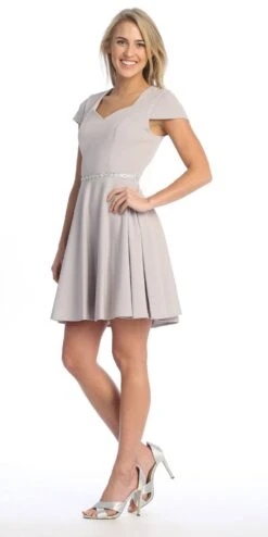 Celavie 6576-S Short A-Line Dress With Short Sleeves(Celavie 6576 Short A Line Dress With Short Sleeves) -Dress Promotion Store 6576 SSilverLeft