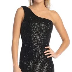 Celavie 6582-S Short Sleeveless One Shoulder Sequin Dress With Slit(Celavie 6582 S Short Sleeveless One Shoulder Sequin Dress With Slit) -Dress Promotion Store 6582 SBlackDetail