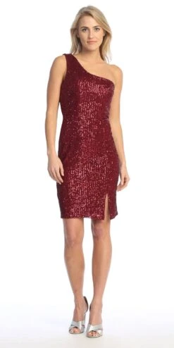 Celavie 6582-S Short Sleeveless One Shoulder Sequin Dress With Slit(Celavie 6582 S Short Sleeveless One Shoulder Sequin Dress With Slit) -Dress Promotion Store 6582 SBurg