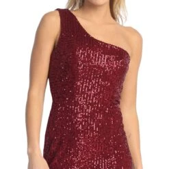 Celavie 6582-S Short Sleeveless One Shoulder Sequin Dress With Slit(Celavie 6582 S Short Sleeveless One Shoulder Sequin Dress With Slit) -Dress Promotion Store 6582 SBurgDetail