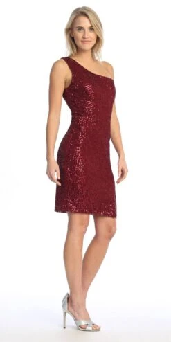 Celavie 6582-S Short Sleeveless One Shoulder Sequin Dress With Slit(Celavie 6582 S Short Sleeveless One Shoulder Sequin Dress With Slit) -Dress Promotion Store 6582 SBurgRight