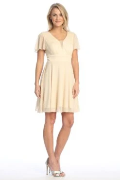 Celavie 6583-S Knee Length A-Line Short Sleeve Dress With Slit(Celavie 6583 S Knee Length A Line Short Sleeve Dress With Slit) -Dress Promotion Store 6583 SChampagne