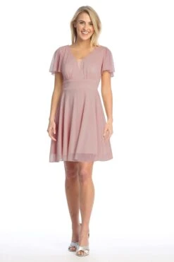 Celavie 6583-S Knee Length A-Line Short Sleeve Dress With Slit(Celavie 6583 S Knee Length A Line Short Sleeve Dress With Slit) -Dress Promotion Store 6583 SMauve