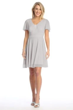 Celavie 6583-S Knee Length A-Line Short Sleeve Dress With Slit(Celavie 6583 S Knee Length A Line Short Sleeve Dress With Slit) -Dress Promotion Store 6583 SSilver