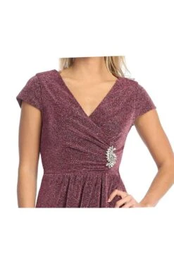 Celavie 6587-S Dress Cap Sleeves V-Neckline Knee Length Dress(Celavie 6587 S Dress Cap Sleeves V Neckline Knee Length Dress) -Dress Promotion Store 6587 SMauveDetail