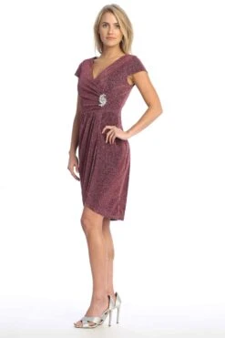 Celavie 6587-S Dress Cap Sleeves V-Neckline Knee Length Dress(Celavie 6587 S Dress Cap Sleeves V Neckline Knee Length Dress) -Dress Promotion Store 6587 SMauveLeft