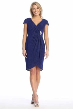 Celavie 6587-S Dress Cap Sleeves V-Neckline Knee Length Dress(Celavie 6587 S Dress Cap Sleeves V Neckline Knee Length Dress)