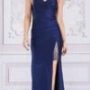 Celavie 6588-L Long Sweetheart Thin Strap Leg Slit Corset Evening Gown(Celavie 6588 L Long Sweetheart Thin Strap Leg Slit Corset Evening Gown) -Dress Promotion Store 6588 L celavie navy