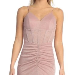 Celavie 6593-L Long Fitted Corset Bodice Ruched Leg Slit Glitter Gown(Celavie 6593 L Long Fitted Corset Bodice Ruched Leg Slit Glitter Gown) -Dress Promotion Store 6593 LMauveDetail