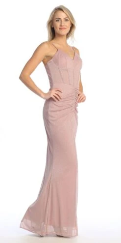 Celavie 6593-L Long Fitted Corset Bodice Ruched Leg Slit Glitter Gown(Celavie 6593 L Long Fitted Corset Bodice Ruched Leg Slit Glitter Gown) -Dress Promotion Store 6593 LMauveRight