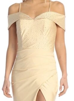 Celavie 6597-L Cold-Shoulder Fitted Satin Long Evening Gown(Celavie 6597 L Cold Shoulder Fitted Satin Long Evening Gown) -Dress Promotion Store 6597 L celavie champagne zoom