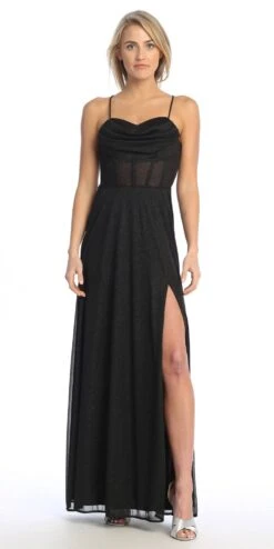 Celavie 6608-L Long A-Line Corset Bodice Cowl Sweetheart Slit Gown(Celavie 6608 L Long A Line Corset Bodice Cowl Sweetheart Slit Gown)