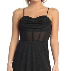 Celavie 6608-L Long A-Line Corset Bodice Cowl Sweetheart Slit Gown(Celavie 6608 L Long A Line Corset Bodice Cowl Sweetheart Slit Gown) -Dress Promotion Store 6608 LBlackDetail