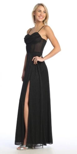 Celavie 6608-L Long A-Line Corset Bodice Cowl Sweetheart Slit Gown(Celavie 6608 L Long A Line Corset Bodice Cowl Sweetheart Slit Gown) -Dress Promotion Store 6608 LBlackLeft