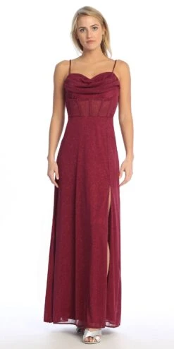 Celavie 6608-L Long A-Line Corset Bodice Cowl Sweetheart Slit Gown(Celavie 6608 L Long A Line Corset Bodice Cowl Sweetheart Slit Gown) -Dress Promotion Store 6608 LBurg