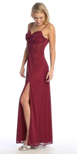 Celavie 6608-L Long A-Line Corset Bodice Cowl Sweetheart Slit Gown(Celavie 6608 L Long A Line Corset Bodice Cowl Sweetheart Slit Gown) -Dress Promotion Store 6608 LBurgLeft