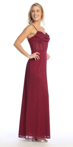 Celavie 6608-L Long A-Line Corset Bodice Cowl Sweetheart Slit Gown(Celavie 6608 L Long A Line Corset Bodice Cowl Sweetheart Slit Gown) -Dress Promotion Store 6608 LBurgRight