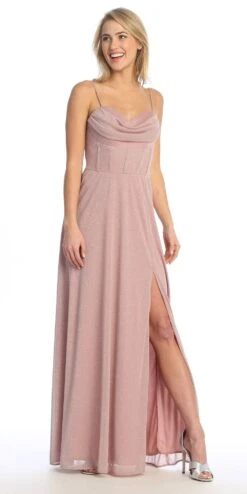 Celavie 6608-L Long A-Line Corset Bodice Cowl Sweetheart Slit Gown(Celavie 6608 L Long A Line Corset Bodice Cowl Sweetheart Slit Gown) -Dress Promotion Store 6608 LMauve