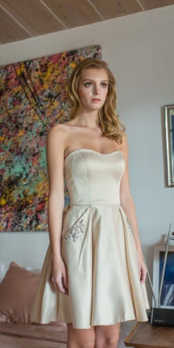 Eureka 6622 Strapless Short A-Line Dress With Pockets(Navy Blue Strapless Homecoming Short Dress With Pockets)