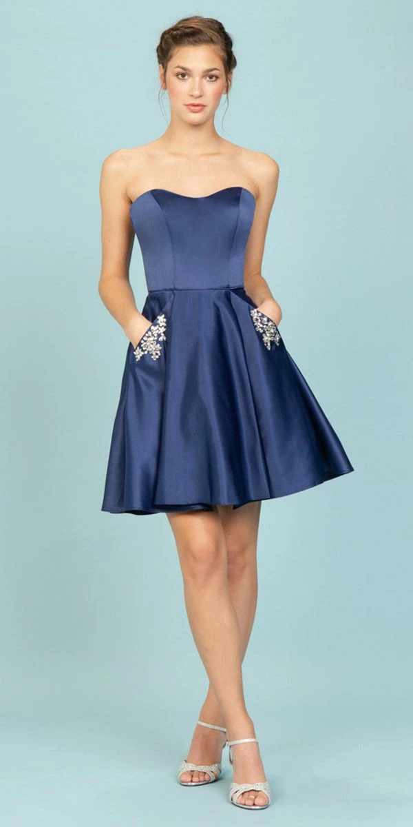 Eureka 6622 Strapless Short A-Line Dress With Pockets(Navy Blue Strapless Homecoming Short Dress With Pockets) 6 Eureka 6622 Strapless Short A-Line Dress With Pockets(Navy Blue Strapless Homecoming Short Dress With Pockets) - Image 4