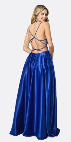 Juliet 687 Long Shiny Satin A-line Prom Gown With Pockets(Long Shiny Satin A Line Prom Gown Royal Blue With Pockets) -Dress Promotion Store 687 juliet royal blue back 334856f0 57f1 4ba6 ba6b 02a68ae11137