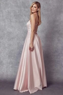 Juliet 687 Long Shiny Satin A-line Prom Gown With Pockets(Long Shiny Satin A Line Prom Gown Royal Blue With Pockets) -Dress Promotion Store 687 Blue Back