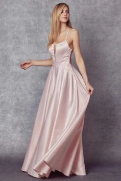 Juliet 687 Long Shiny Satin A-line Prom Gown With Pockets(Long Shiny Satin A Line Prom Gown Royal Blue With Pockets) -Dress Promotion Store 687 Blue Side