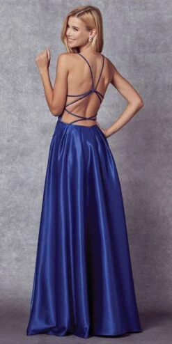 Juliet 687 Long Shiny Satin A-line Prom Gown With Pockets(Long Shiny Satin A Line Prom Gown Royal Blue With Pockets) -Dress Promotion Store 687 RoyalBlue Back