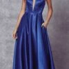 Juliet 687 Long Shiny Satin A-line Prom Gown With Pockets(Long Shiny Satin A Line Prom Gown Royal Blue With Pockets) -Dress Promotion Store 687 RoyalBlue Front
