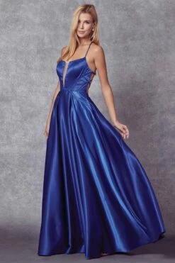 Juliet 687 Long Shiny Satin A-line Prom Gown With Pockets(Long Shiny Satin A Line Prom Gown Royal Blue With Pockets) -Dress Promotion Store 687 RoyalBlue Side