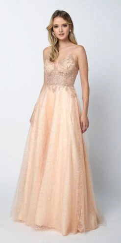 CLEARANCE - Juliet 689 Long Embroidered Bodice Sequin Ball Gown Train (Size XS)(Floor Length Embroidered Bodice Sequin Silver Tulle Ball Gown Train)