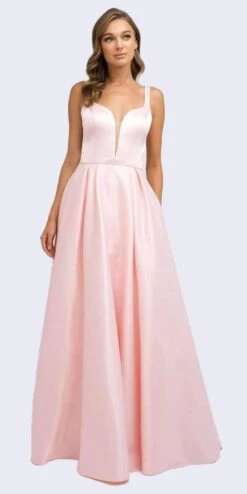 Juliet 691 Floor Length Dress A-Line Cut-Out Bow Back(Floor Length Blush Prom Dress A Line Cut Out Bow Back) -Dress Promotion Store 691 juliet blush