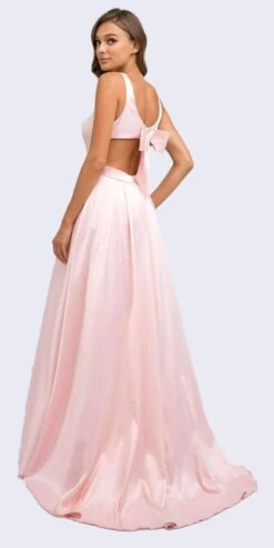 Juliet 691 Floor Length Dress A-Line Cut-Out Bow Back(Floor Length Blush Prom Dress A Line Cut Out Bow Back) -Dress Promotion Store 691 juliet blush back