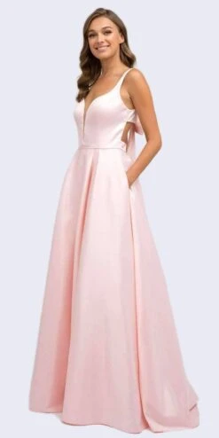 Juliet 691 Floor Length Dress A-Line Cut-Out Bow Back(Floor Length Blush Prom Dress A Line Cut Out Bow Back) -Dress Promotion Store 691 juliet blush side