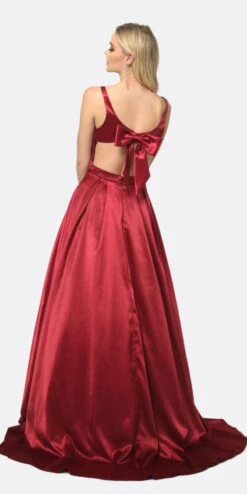 Juliet 691 Floor Length Dress A-Line Cut-Out Bow Back(Floor Length Blush Prom Dress A Line Cut Out Bow Back) -Dress Promotion Store 691 juliet burgundy back 8b8b6187 0f43 40ea ad24 f9ce869b4b5c