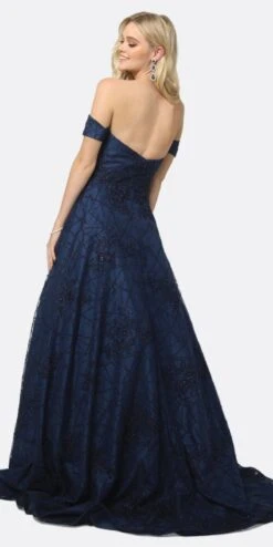 Juliet 692 Long Embroidered Lace Ball Gown Dress With Arm Band(Long Embroidered Lace Ball Gown Dress Navy Blue With Arm Band) -Dress Promotion Store 692 juliet navy blue back 215c5441 850b 499a 8c0d fda0951500b6